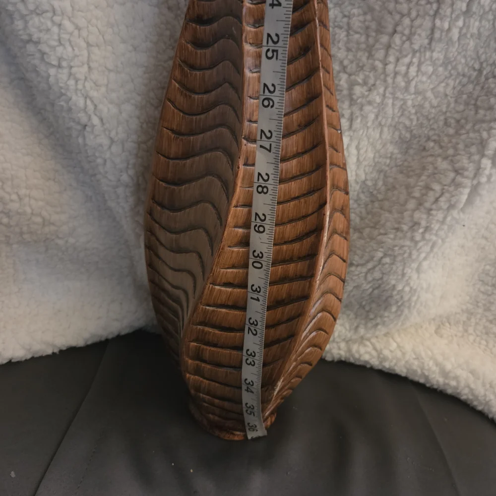 Vintage Carved Wood Table Vase w/ Dried Grass | Boho Accent Decor